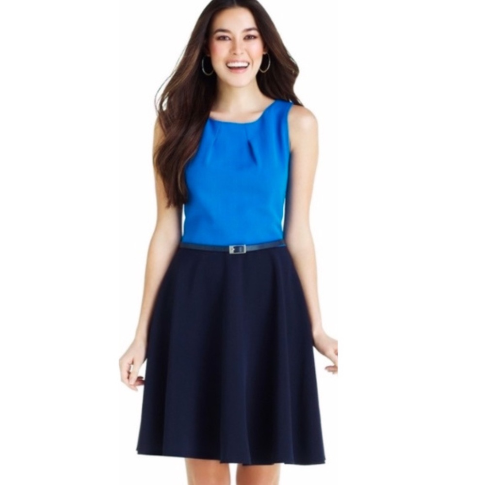 The Limited Colorblock Blue Dress W/Belt NWOT XS